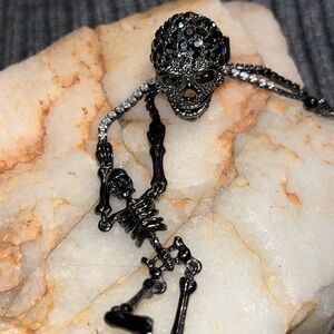 Black Adjustable Skeleton Bracelet and Black Bling Skull Ring